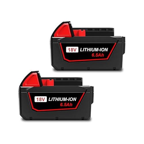  2Pack 6.5Ah 18V Lithium Battery Replacement for Milwaukee 18V Battery 5 Ah 6 Ah 4 Ah 48-11-1850 48-11-1865 48-11-1862 48-11-1840 Compatible with Milwaukee 18V M-18 Battery 5.0 Ah 4.0 Ah 6.0Ah