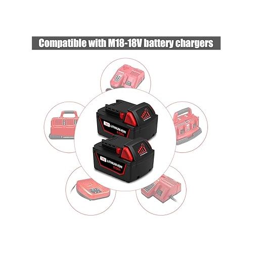  2Pack 6.5Ah 18V Lithium Battery Replacement for Milwaukee 18V Battery 5 Ah 6 Ah 4 Ah 48-11-1850 48-11-1865 48-11-1862 48-11-1840 Compatible with Milwaukee 18V M-18 Battery 5.0 Ah 4.0 Ah 6.0Ah