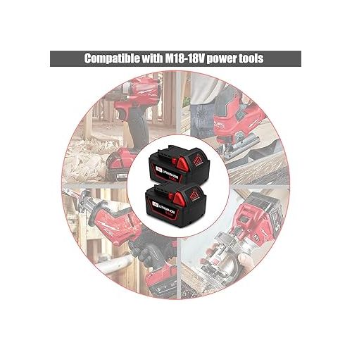  2Pack 6.5Ah 18V Lithium Battery Replacement for Milwaukee 18V Battery 5 Ah 6 Ah 4 Ah 48-11-1850 48-11-1865 48-11-1862 48-11-1840 Compatible with Milwaukee 18V M-18 Battery 5.0 Ah 4.0 Ah 6.0Ah