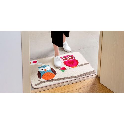  Lldaily 3 Pcs Non-Slip Kitchen Mat Rubber Backing Doormat Entry Runner Rug Set Modern Bath Area Rugs,Owl Design 16x24inches+20x31.5inches+20x47inches