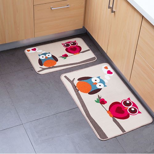  Lldaily 3 Pcs Non-Slip Kitchen Mat Rubber Backing Doormat Entry Runner Rug Set Modern Bath Area Rugs,Owl Design 16x24inches+20x31.5inches+20x47inches