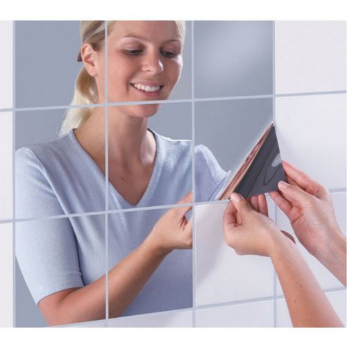  Ller76 ller76 16pcs/9pcs 15CM Square Mirror Paster Big Mosaic Back Glue Decorative Mirror Sticker(16pcs,0.2mm)