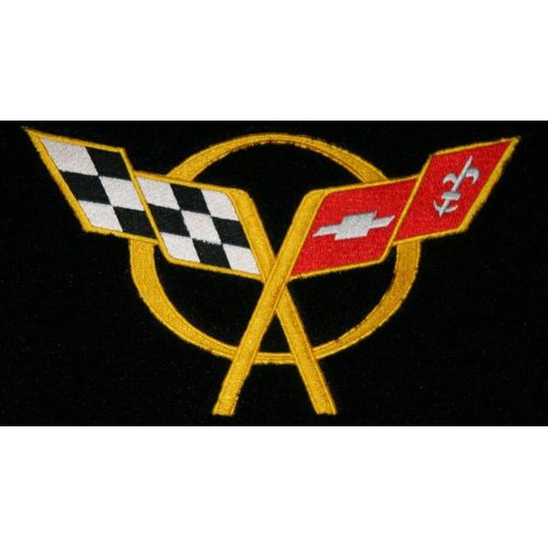  Lloyd Mats C5 Corvette Classic Loop Black Floor Mats - Crossed Flags Logo in Yellow
