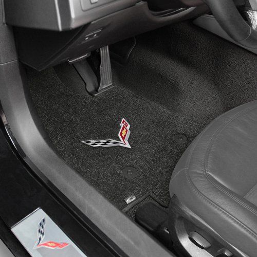  Lloyd Mats 2014+ Corvette C7 Coupe Front Floor & Rear Trunk 3pc Jet Black Mat Set w/Crossed Racing Flags Logo