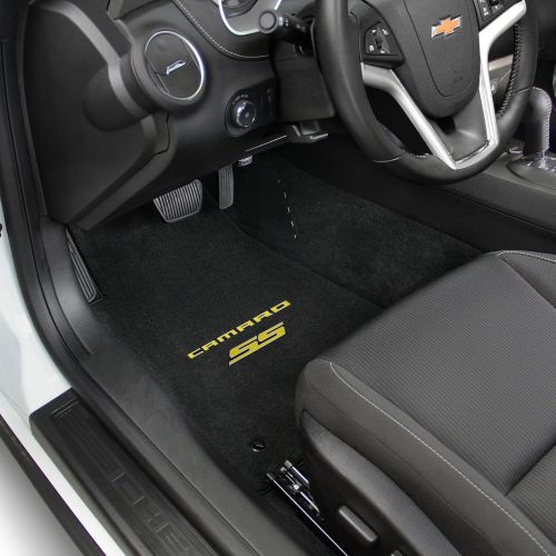  Lloyd MatsClassic Loop Ebony 2pc Front Floor Mats For Chevy Camaro 10-15 w/ Yellow Camaro SS Script Logo