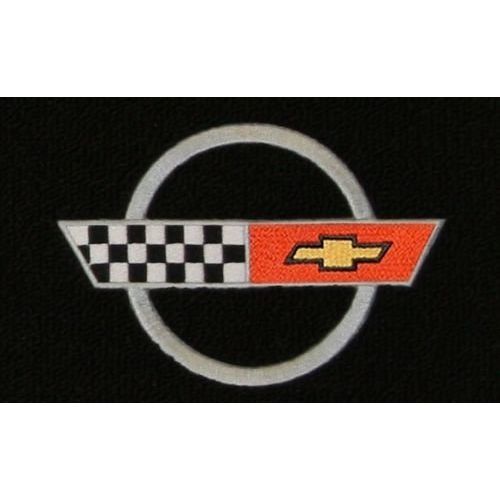  Lloyd Mats Fits 1984-90 C4 Corvette Classic Loop Black Floor Mats Set with Silver Circle Flags Logo
