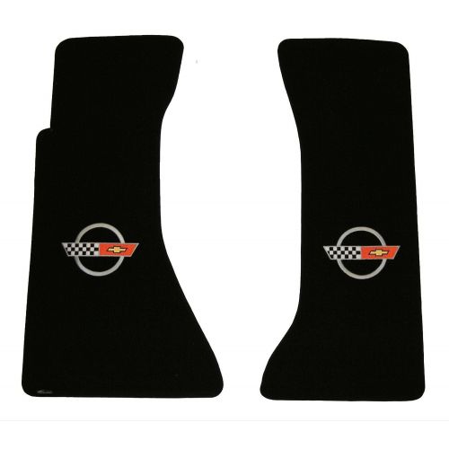  Lloyd Mats Fits 1984-90 C4 Corvette Classic Loop Black Floor Mats Set with Silver Circle Flags Logo