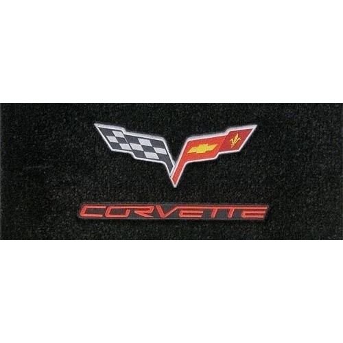  Lloyd Mats 2005-2006 C6 Corvette Ebony Black Floor Mats - Crossed Flags & Red CORVETTE