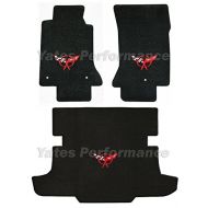 Lloyd Mats C5 Corvette Coupe Black 3pc Floor & Rear Cargo Mats - Crossed Flags Logo in Red