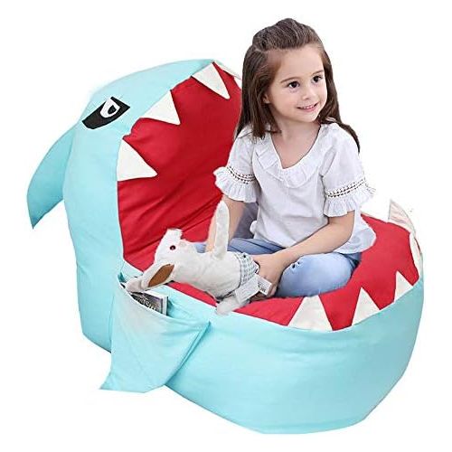  [아마존베스트]Lmeison Animal Storage Bean Bag Chair, Soft Canvas Plush Toy Organizer, Towels & Clothes Stuffed Storage Bag(No Stuffing) (Blue Shark)