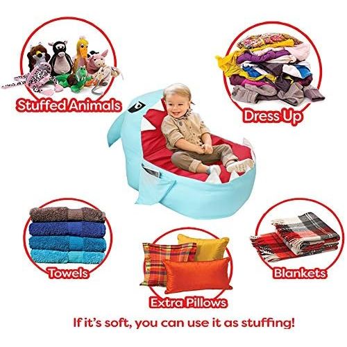  [아마존베스트]Lmeison Animal Storage Bean Bag Chair, Soft Canvas Plush Toy Organizer, Towels & Clothes Stuffed Storage Bag(No Stuffing) (Blue Shark)