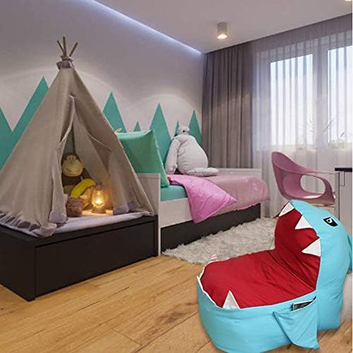  [아마존베스트]Lmeison Animal Storage Bean Bag Chair, Soft Canvas Plush Toy Organizer, Towels & Clothes Stuffed Storage Bag(No Stuffing) (Blue Shark)