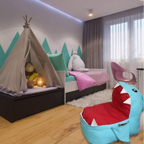  [아마존베스트]Lmeison Animal Storage Bean Bag Chair, Soft Canvas Plush Toy Organizer, Towels & Clothes Stuffed Storage Bag(No Stuffing) (Blue Shark)