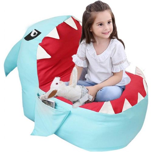  [아마존베스트]Lmeison Animal Storage Bean Bag Chair, Soft Canvas Plush Toy Organizer, Towels & Clothes Stuffed Storage Bag(No Stuffing) (Blue Shark)