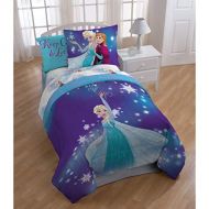 Ln 5 Piece Girls Disney Frozen Comforter Set Full Sized, Elsa Anna Character Themed Bedding Ice Princess Purple Blue Ombre Keep Calm Let It Go Snowflake Pattern, Microfiber