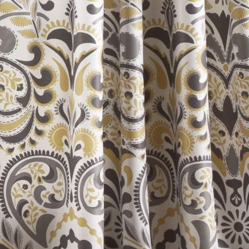  Ln 2 Piece Grey Paisley Window Curtain Set 84 Inch, Yellow Damask Drapes Floral Bohemian Blackout Room Darkening Energy Efficient Window Drapery Gray Elegant Classic Rod Pocket, Po