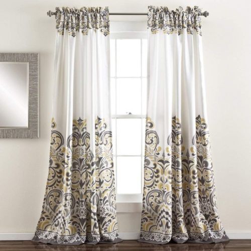  Ln 2 Piece Grey Paisley Window Curtain Set 84 Inch, Yellow Damask Drapes Floral Bohemian Blackout Room Darkening Energy Efficient Window Drapery Gray Elegant Classic Rod Pocket, Po