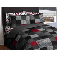 Ln Twin size Teen Boys Red,Gray, White, Black Geo Blocks comforter with sheet set, Bed in a Bag Bedding Set (Twin)