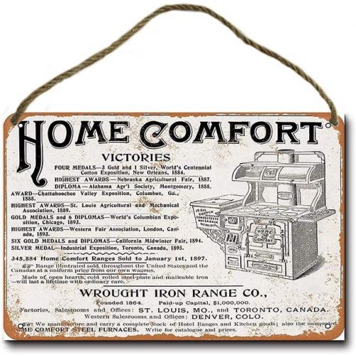  LoMall Wrought Iron Range Home Comfort Stove Retro Hanging Wood Sign 8x12