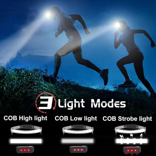  LoTanop 2 Pack Rechargeable Headlamp, 230° Wide Beam Headlamp, Bright and Waterproof, 3 Modes, Collapsible, USB Head lamp, for Hiking, Running, Fishing, Camping