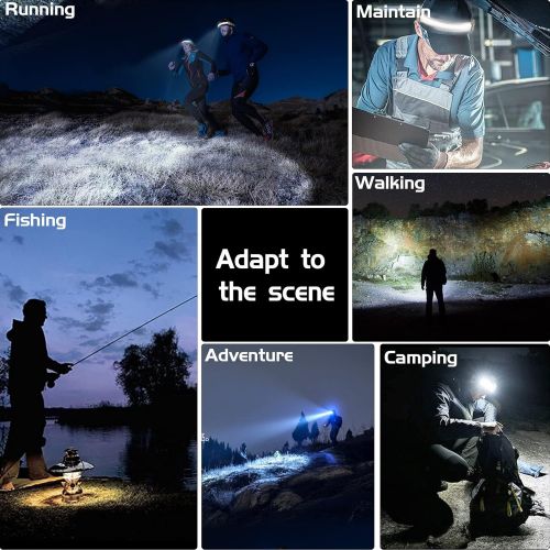  LoTanop 2 Pack Rechargeable Headlamp, 230° Wide Beam Headlamp, Bright and Waterproof, 3 Modes, Collapsible, USB Head lamp, for Hiking, Running, Fishing, Camping