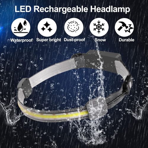  LoTanop 2 Pack Rechargeable Headlamp, 230° Wide Beam Headlamp, Bright and Waterproof, 3 Modes, Collapsible, USB Head lamp, for Hiking, Running, Fishing, Camping