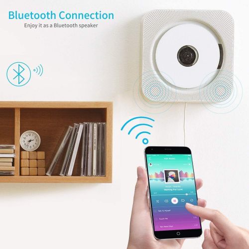  [아마존베스트]Loacy Portable CD Player with Bluetooth, Wall Mounted Built-in HiFi Speakers, Home Audio Speaker with Remote Control, FM Radio, USB MP3, AUX In/Output of 3.5 mm Headphone Jack, White