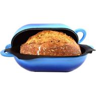 [아마존베스트]LoafNest - The easiest artisanal bread baking set in the world Cast iron casserole [Blue Gradient] and non-stick perforated silicone lining.