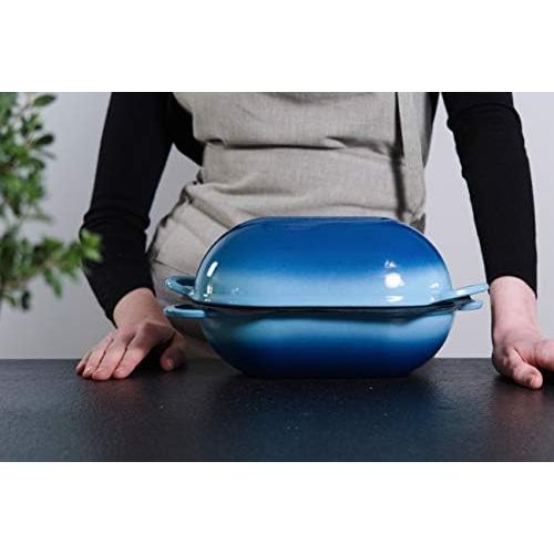  [아마존베스트]LoafNest - The easiest artisanal bread baking set in the world Cast iron casserole [Blue Gradient] and non-stick perforated silicone lining.