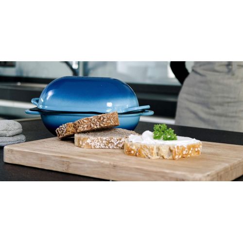  [아마존베스트]LoafNest - The easiest artisanal bread baking set in the world Cast iron casserole [Blue Gradient] and non-stick perforated silicone lining.