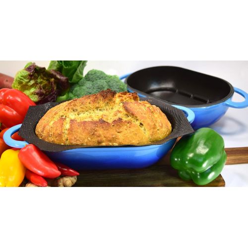  [아마존베스트]LoafNest - The easiest artisanal bread baking set in the world Cast iron casserole [Blue Gradient] and non-stick perforated silicone lining.