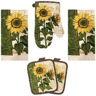 Lobyn Value Packs Kitchen Towel 5 Piece Linen Set 2 Towels 2 Pot Holders 1 Oven Mitt (Sunflower 2)