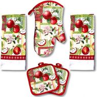 [아마존베스트]American Mills Juicy Apple Decor 5 Piece Printed Kitchen Linen Set Includes Towels Pot Holders Oven Mitt