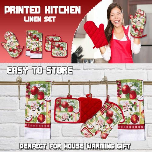  [아마존베스트]American Mills Juicy Apple Decor 5 Piece Printed Kitchen Linen Set Includes Towels Pot Holders Oven Mitt