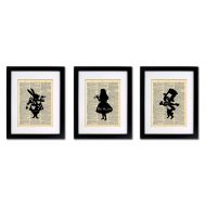 Local Vintage Prints Alice in Wonderland Tea Party - 3 Print Set - Vintage Dictionary Print 8x10 Home Vintage Art Abstract Prints Wall Art for Home Decor Wall Decorations For Living Room Bedroom Office