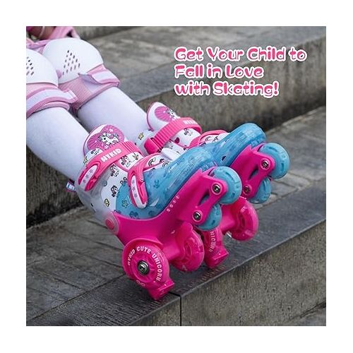  Kids Roller Skates for Toddler, Adjustable Sizes Girls Roller Skates for Children, 3-Point Construction Toddler Roller Skates for Kids Beginners with Luminous Wheels