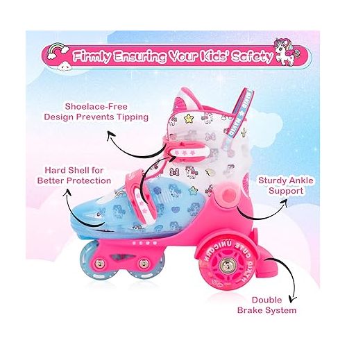  Kids Roller Skates for Toddler, Adjustable Sizes Girls Roller Skates for Children, 3-Point Construction Toddler Roller Skates for Kids Beginners with Luminous Wheels