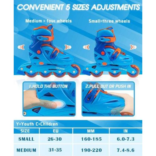  LOCAVUN Adjustable Light up Inline Skates for Kids, Hard Shell Roller Blades for Girls and Boys