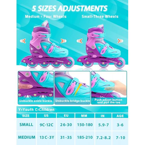  LOCAVUN Adjustable Light up Inline Skates for Kids, Hard Shell Roller Blades for Girls and Boys