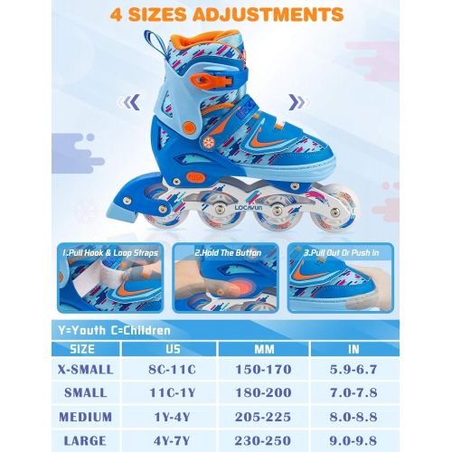  LOCAVUN Adjustable Light up Inline Skates for Kids, Hard Shell Roller Blades for Girls and Boys