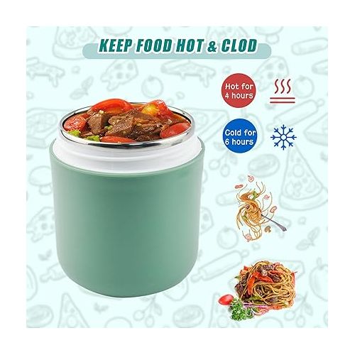  Food Thermos Lunch Jar - Vacuum Insulated Stainless Steel Food Jar with spoon, Leak-Proof Insulated Soup Container for Cool or Hot Food