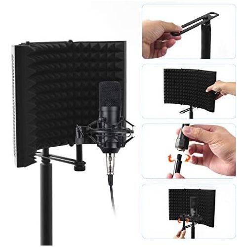 [아마존베스트]LocisneOutlet Locisne Microphone Insulation Sign Foldable Studio Microphone Sound Absorbing Foam Reflector Professional Sign for Studio Microphone Recording Devices Table Stand Black