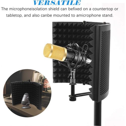  [아마존베스트]LocisneOutlet Locisne Microphone Insulation Sign Foldable Studio Microphone Sound Absorbing Foam Reflector Professional Sign for Studio Microphone Recording Devices Table Stand Black