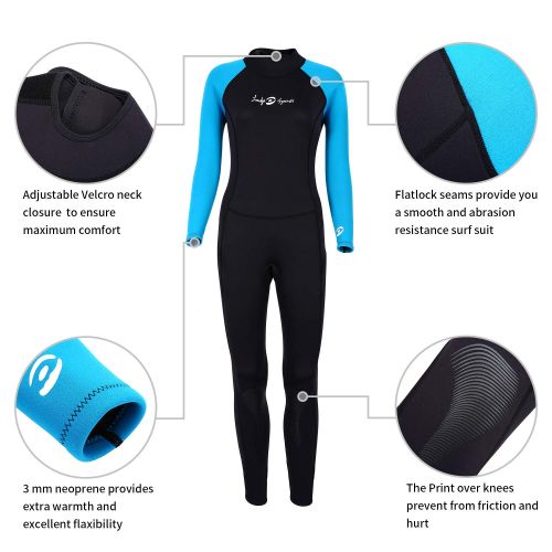  Lockys sports lockys sports Womens Full Wetsuits,Full Body Diving Suit Premium NeopreneLong Sleeve Long Leg BackZip with Adjustable Collar for Diving Surfing Snorkeling for Women