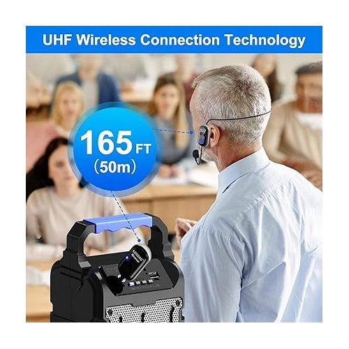  UHF Wireless Headset Microphone System: Mic Headset - LED Digital Display, Head Handheld Mic 2 in 1, Working Time 6H, 165 ft Range Mic for Voice Amplifier, Tour Guide, Teaching, Fitness, PA System