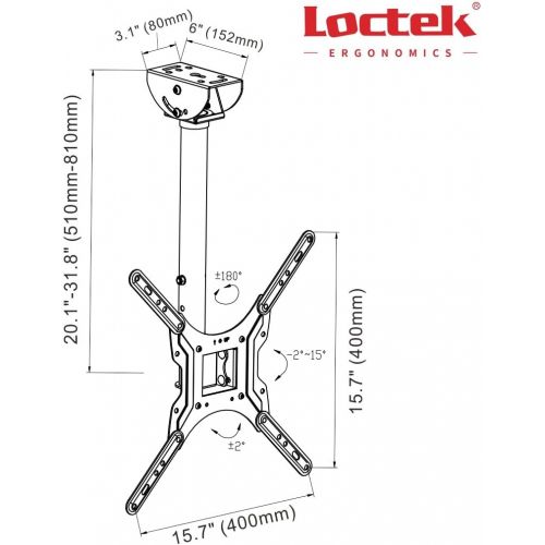  [아마존 핫딜] Loctek CM1 Ceiling TV Mount Full Motion Adjustable Tilting Bracket Fits Most 26-55 Inch LCD LED Plasma Monitor Flat Panel Screen Display