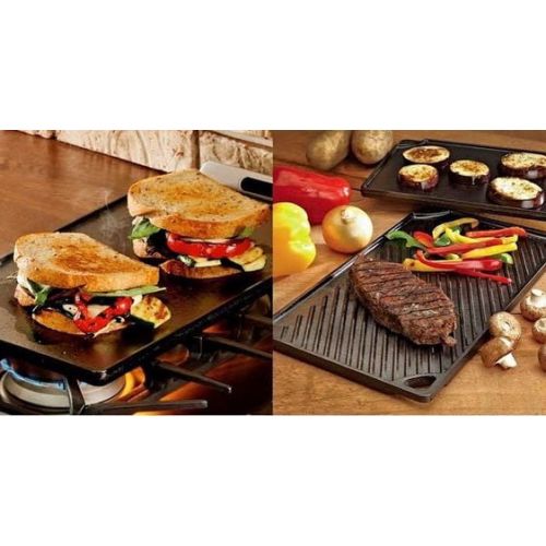 롯지 Lodge 16.75” x 9.5” Reversible Grill  Griddle, Seasoned Cast Iron, LDP3