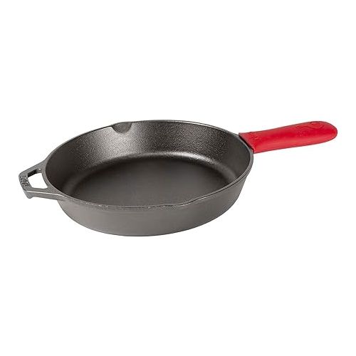 롯지 Lodge Cast Iron Skillet with Red Silicone Hot Handle Holder, 10.25-inch