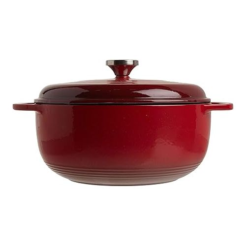 롯지 Lodge 6 Quart Enameled Cast Iron Dutch Oven with Lid - Dual Handles - Oven Safe up to 500° F or on Stovetop - Use to Marinate, Cook, Bake, Refrigerate and Serve - Island Spice Red