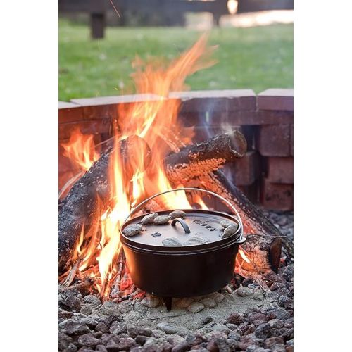 롯지 Lodge 8 Quart Pre-Seasoned Cast Iron Camp Dutch Oven with Lid - Dual Handles - Use in the Oven, on the Stove, on the Grill or over the Campfire - Black